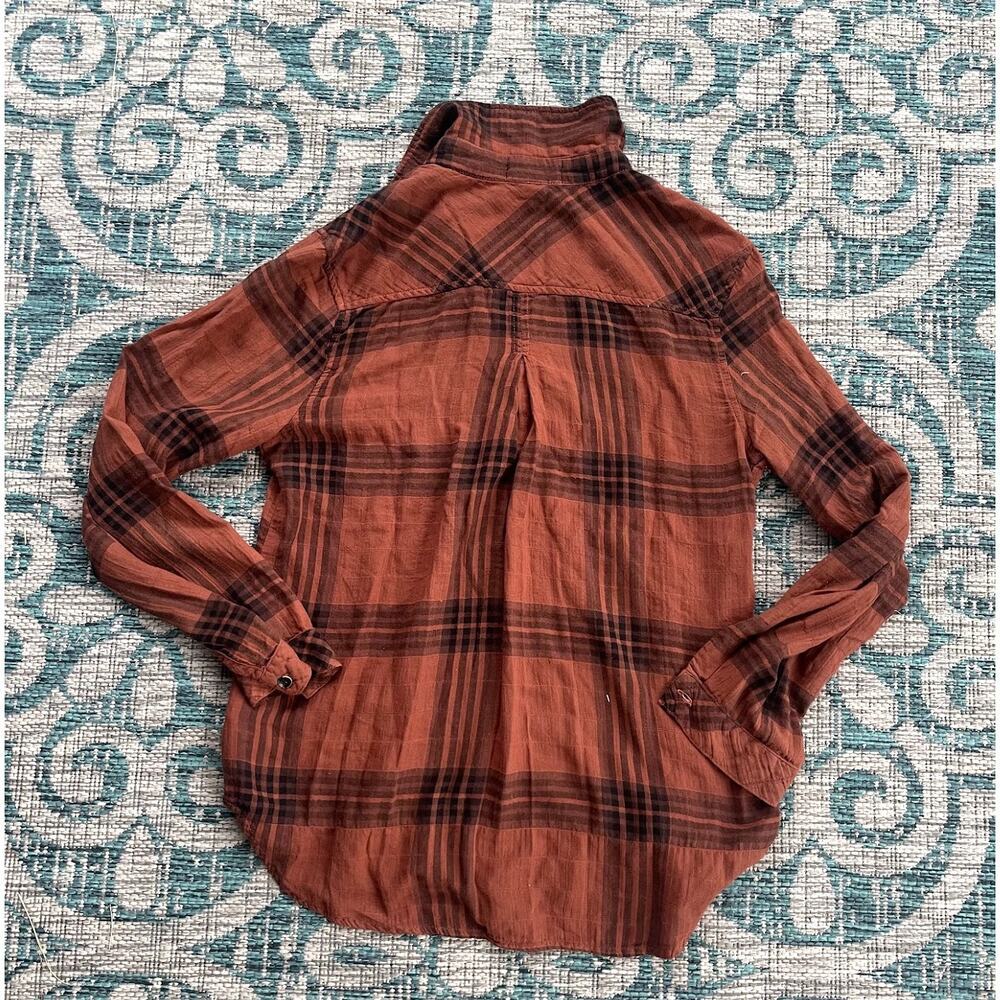 Bella Dahl Rust Plaid Flannel Button Down Shirt Top - Size‎ S - Picture 5 of 5